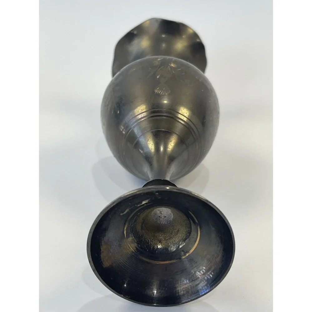 Flower Vase Solid Brass Hand Etched Floral  8